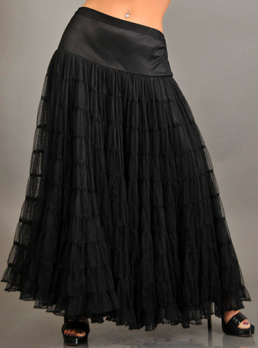 Black Multi Layer Mesh Long Skirt