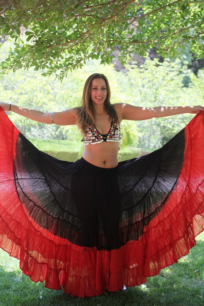 Red and Black 25 Yard Gypsy Tribal Cotton Belly Dance Skirt