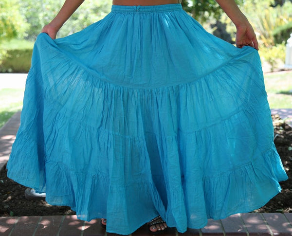 Turquoise Seven 7 Yard Cotton Gypsy Belly Dance Skirt