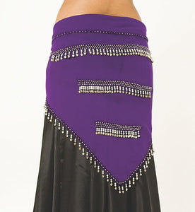 chiffon belly dance hip scarf with musical bells and beads