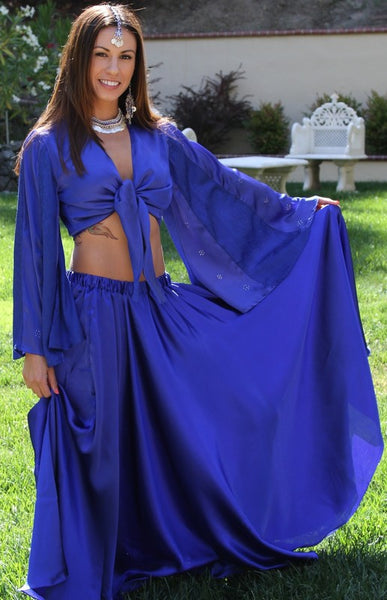 Blue Satin Belly Dance Circle Skirt