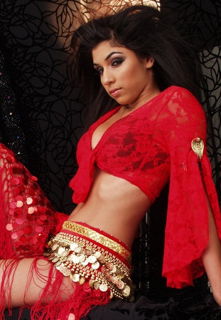 red lace umbrella sleeve bolero choli belly dance top