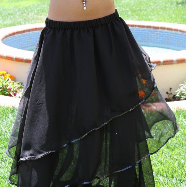 Black Chiffon 3-Layer Belly Dance Costume Skirt