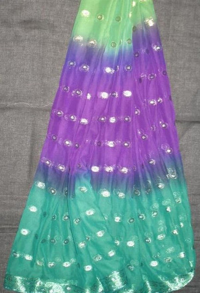 3 Yard Chiffon Belly Dance Veil Green Purple Sari Saree Border