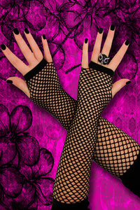 Black Belly Dance Costume Elbow Length Fishnet Gloves