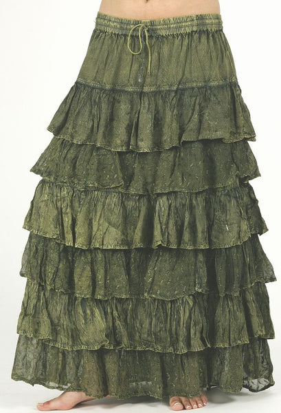 Moss Green 6 Tiered Ruffles Belly Dance Gypsy Skirt