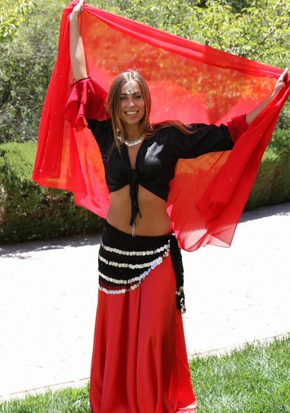 Satin Belly Dance Skirt - RED