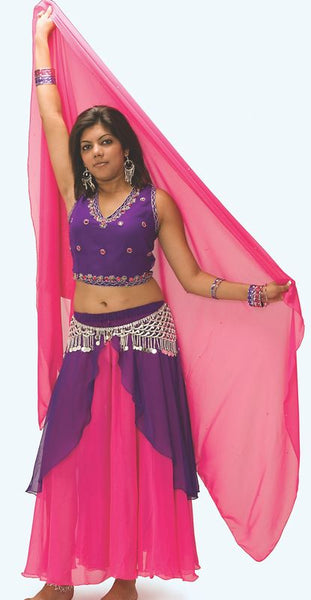 Chiffon and Satin Choli Tie Back Belly Dance Top with Stones and Embroidery