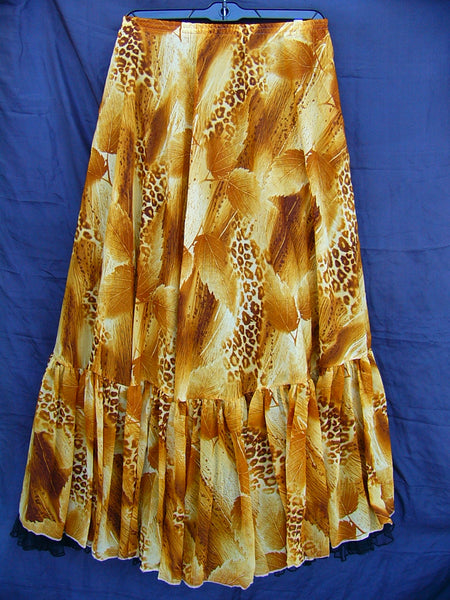 Chiffon Belly Dance Skirt with Leopard and Leaf Print
