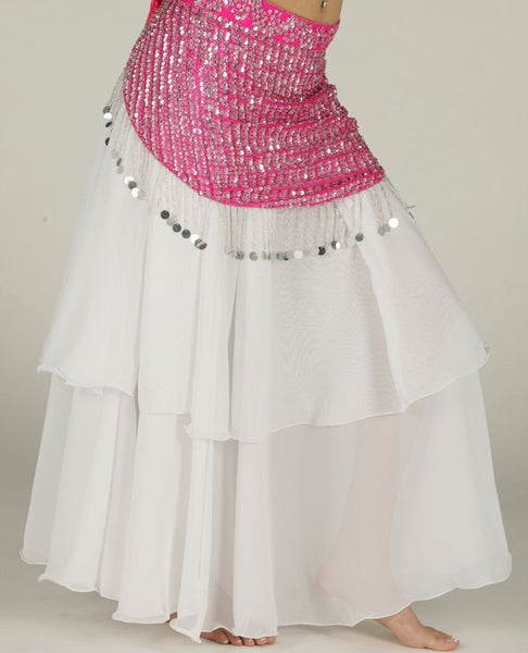 White Chiffon 2 Layer Belly Dance Skirt