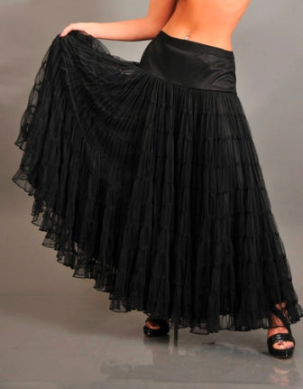 Black Multi Layer Mesh Long Length Formal Skirt