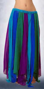 Chiffon Belly Dance Slit Skirt with Jewel Tone Multi Colored Panels